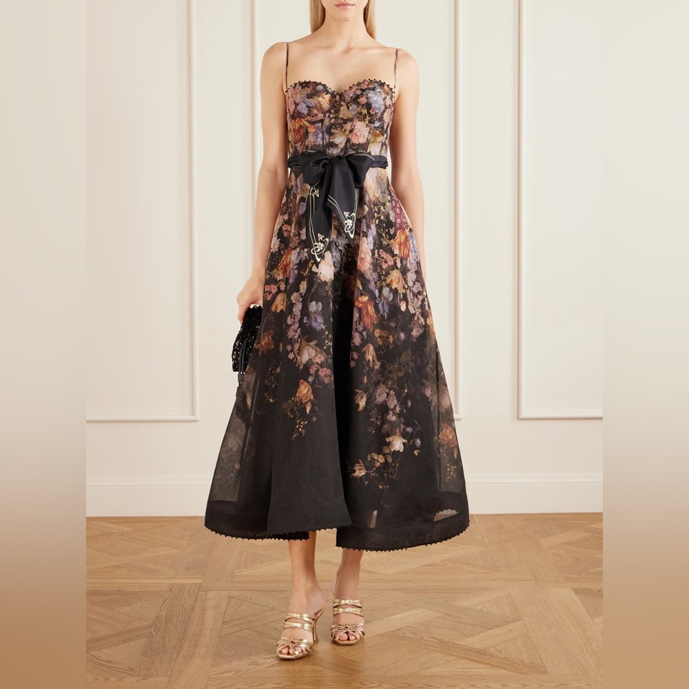 Zimmermann Valiant floral-print linen and silk-blend bustier maxi dress-NWOT